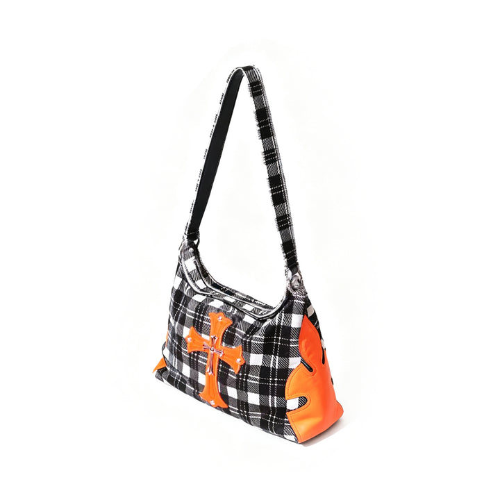 Chrome Hearts Orange Cross Patch Plaid Lyon Bag