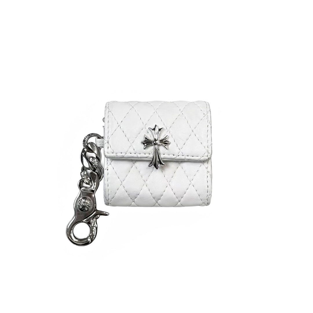 Chrome Hearts Cross White Leather Airpods Case Wallet