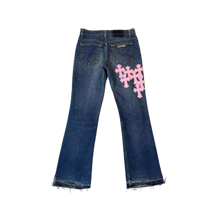 Chrome Hearts Levi's 517 Art Basel Miami Exclusive Pink Cross Patch Flared Jeans