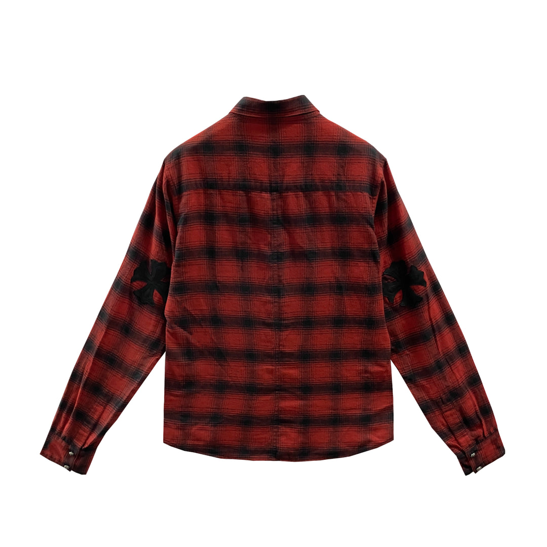 Chrome Hearts Cross Leather Patch Plaid Flannel Shirt