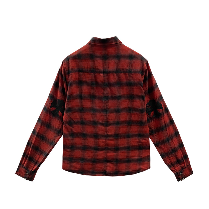 Chrome Hearts Cross Leather Patch Plaid Flannel Shirt