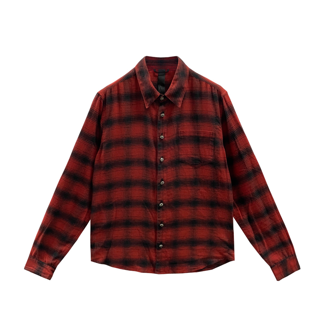 Chrome Hearts Cross Leather Patch Plaid Flannel Shirt