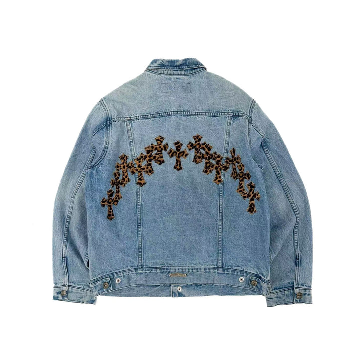 Chrome Hearts Motorbreath Leopard Coss Patch Denim Jacket