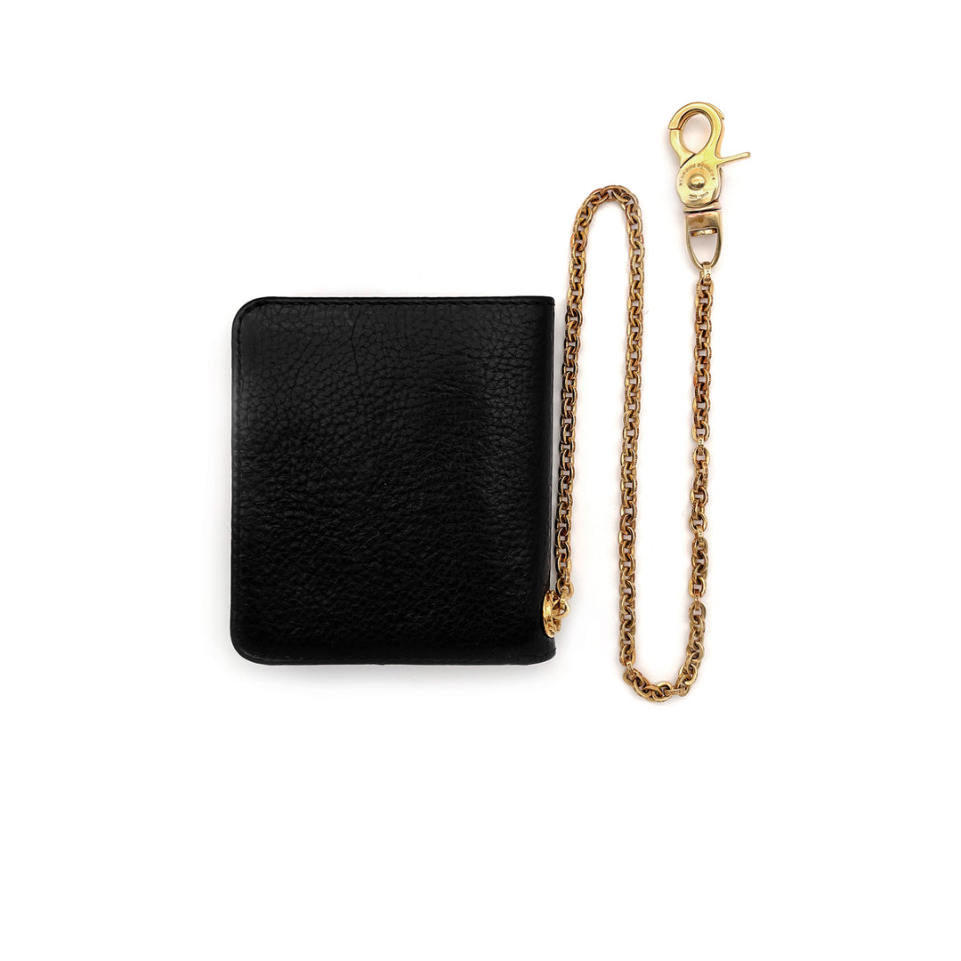 Chrome Hearts 22K Gold Diamond Cross Chain Black Leather Wallet