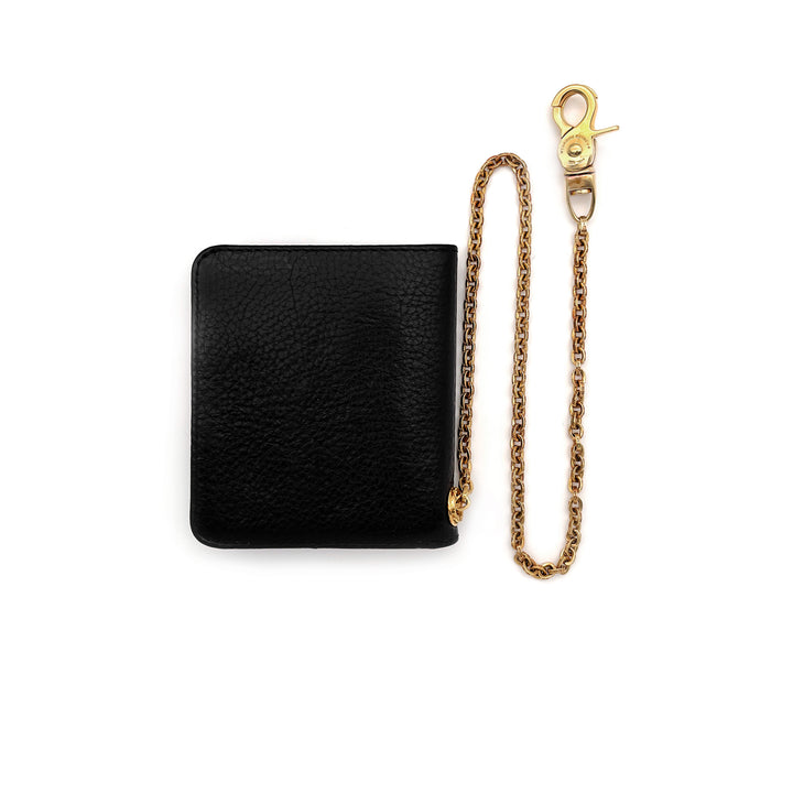 Chrome Hearts 22K Gold Diamond Cross Chain Black Leather Wallet