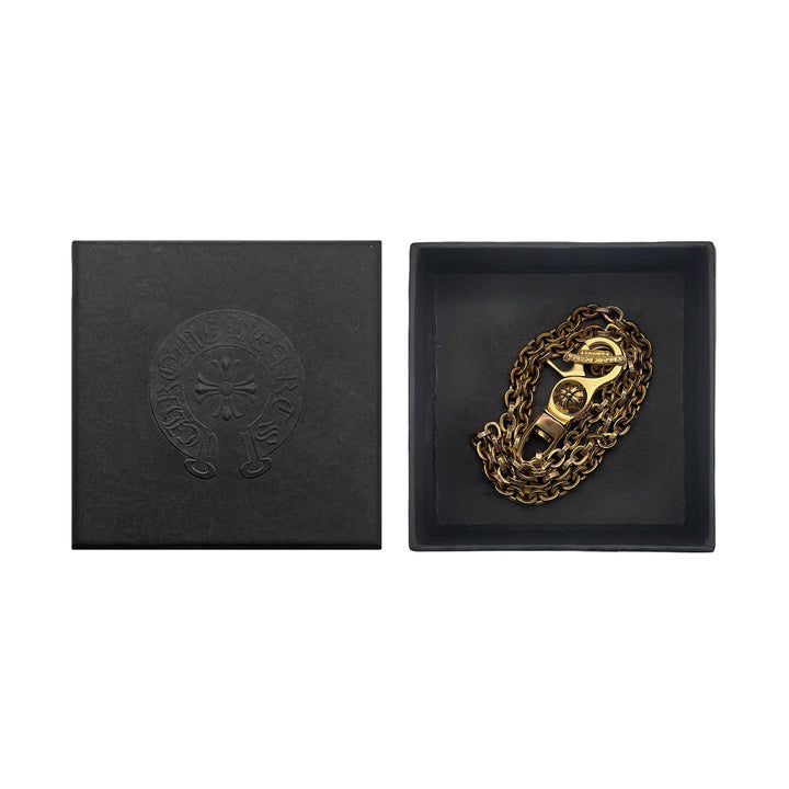 Chrome Hearts 22K Gold Diamond Cross Chain Black Leather Wallet