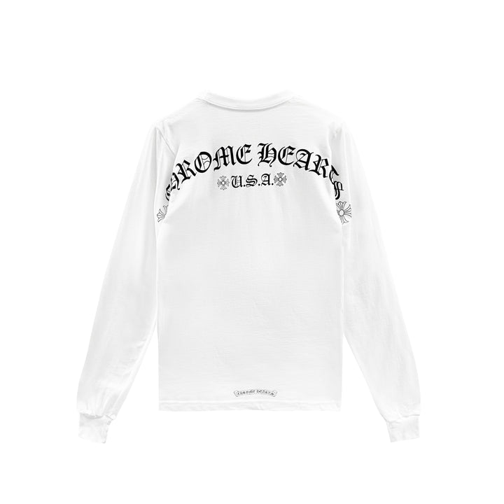 Chrome Hearts USA Script White Long Sleeve Tee
