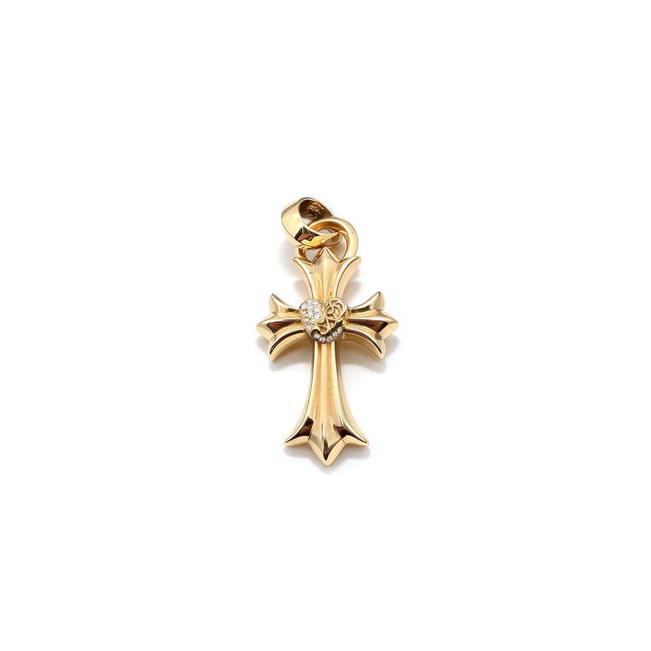 Chrome Hearts 22K Gold Diamond Vine Hearts Cross Charm Pendant