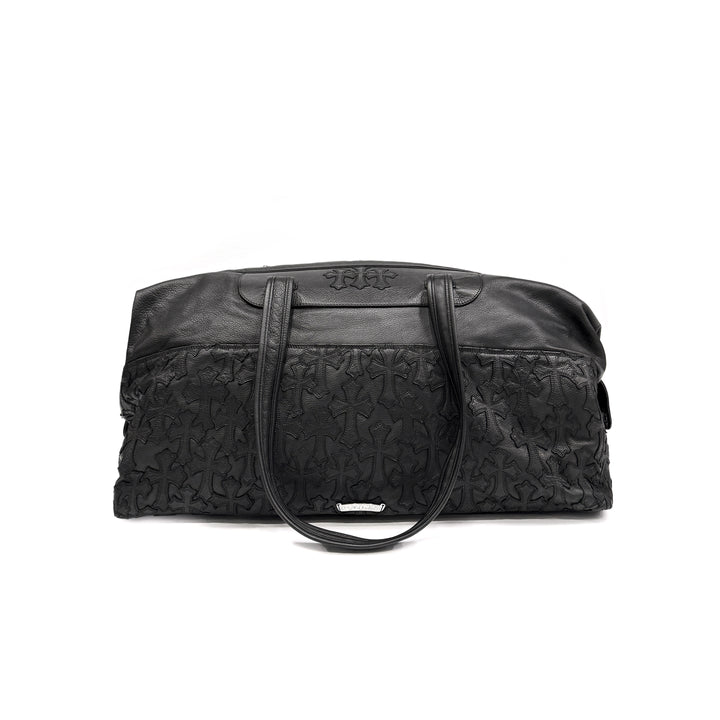 Chrome Hearts All Over Cross Patch Black Leather Duffle Bag