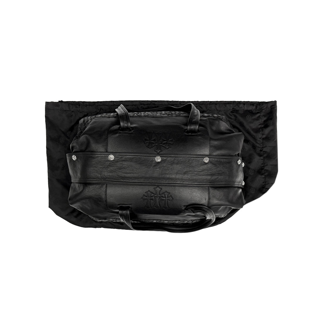 Chrome Hearts All Over Cross Patch Black Leather Duffle Bag