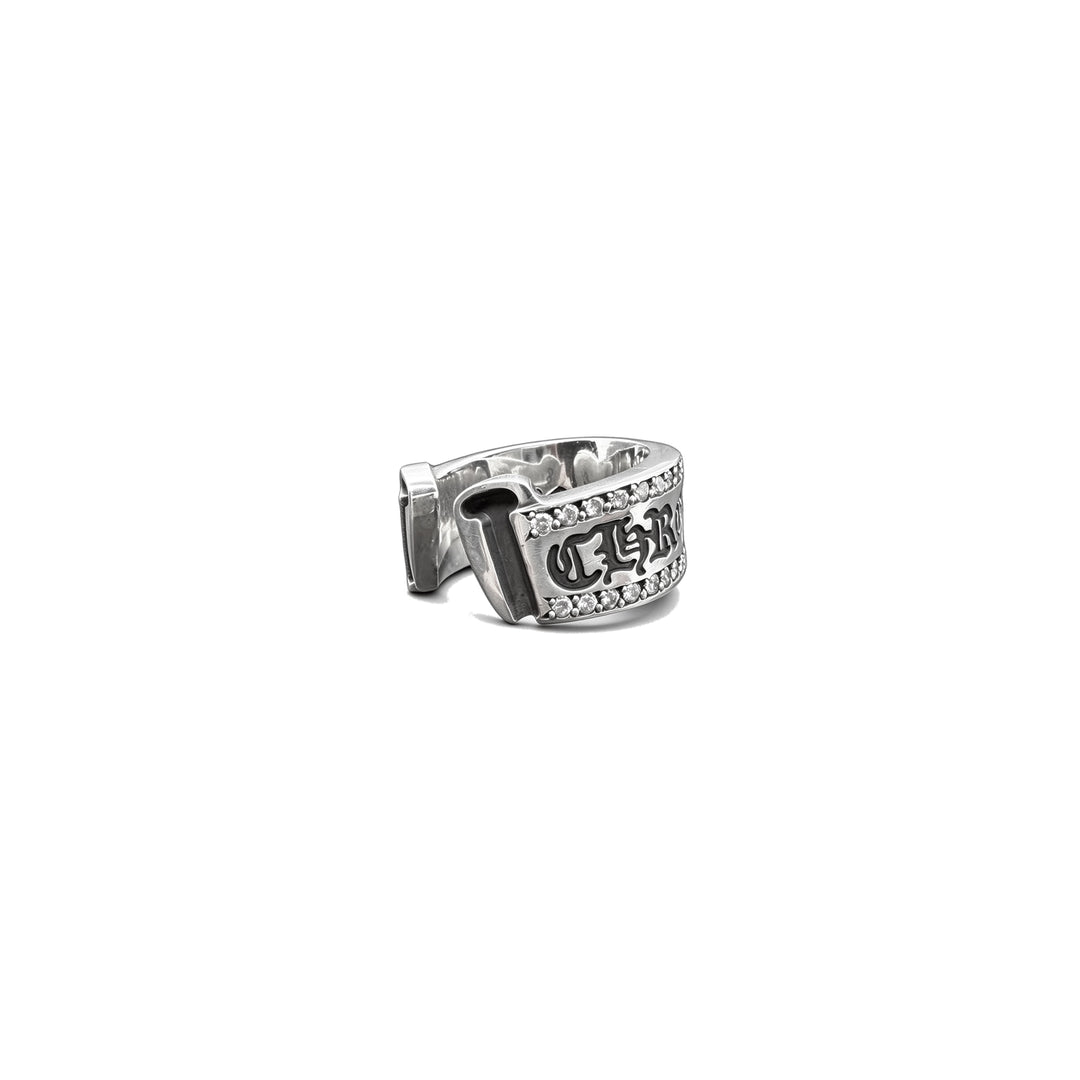 Chrome Hearts Silver Diamonds Scroll Ring
