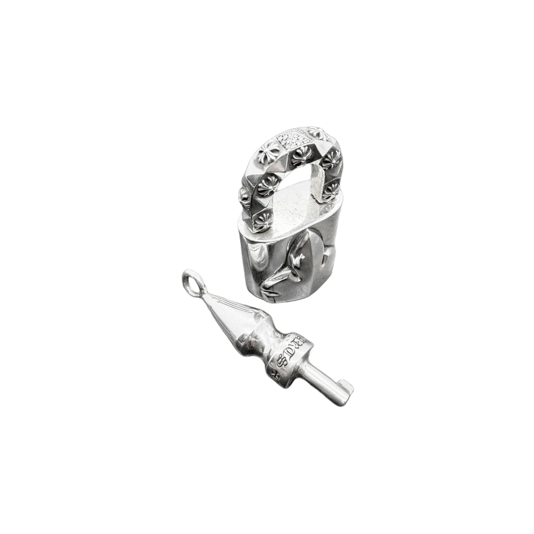Chrome Hearts 1of1 Silver Spike Key Diamonds Cross Lock Pendant