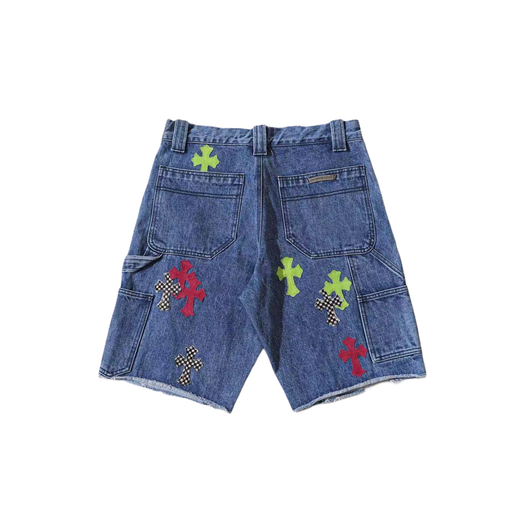 Chrome Hearts Special Order Multicolor Cross Patch Denim Carpenter Shorts