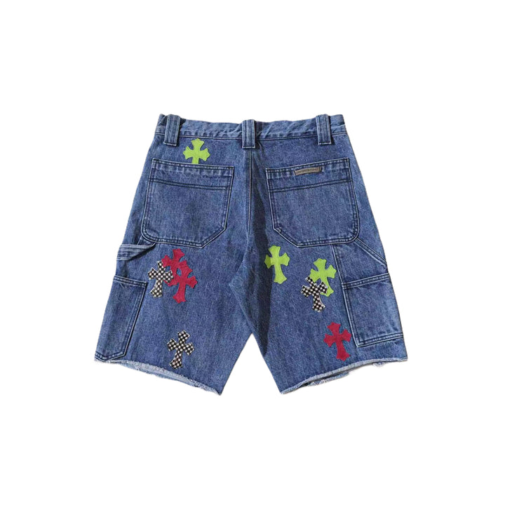 Chrome Hearts Special Order Multicolor Cross Patch Denim Carpenter Shorts