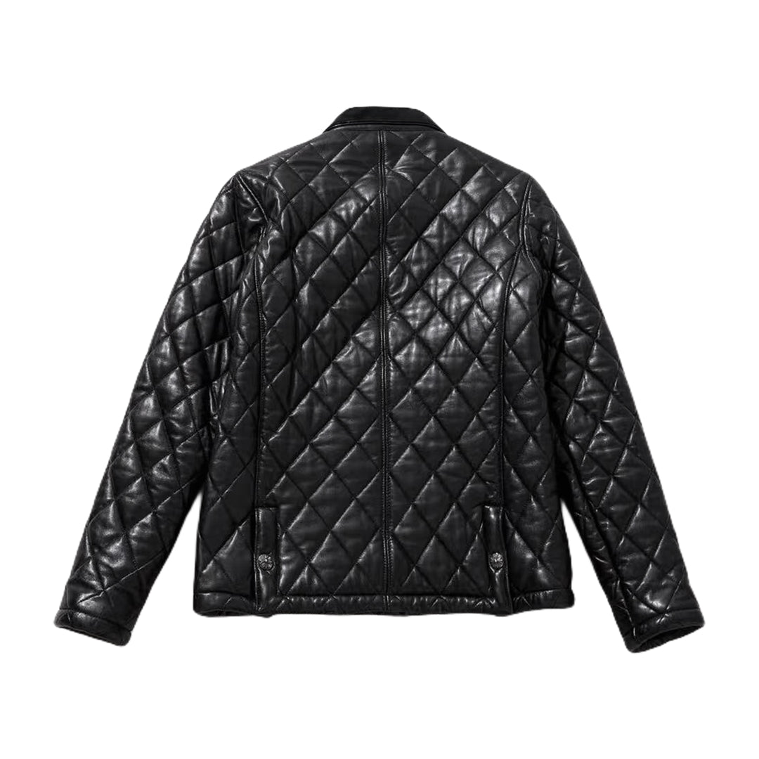 Chrome Hearts Quilted Black Leather Shirt Jacket