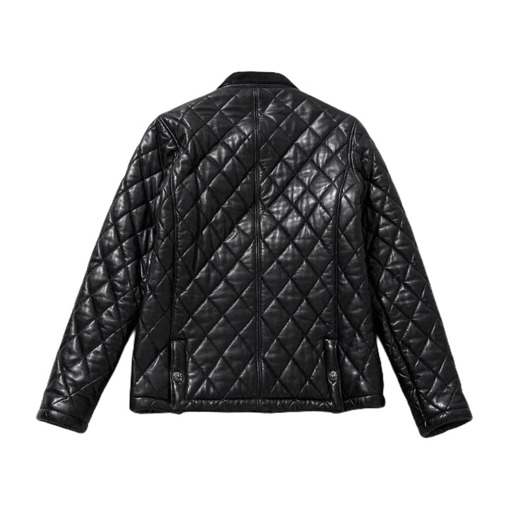 Chrome Hearts Quilted Black Leather Shirt Jacket