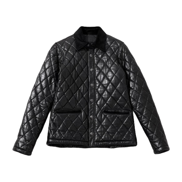 Chrome Hearts Quilted Black Leather Shirt Jacket