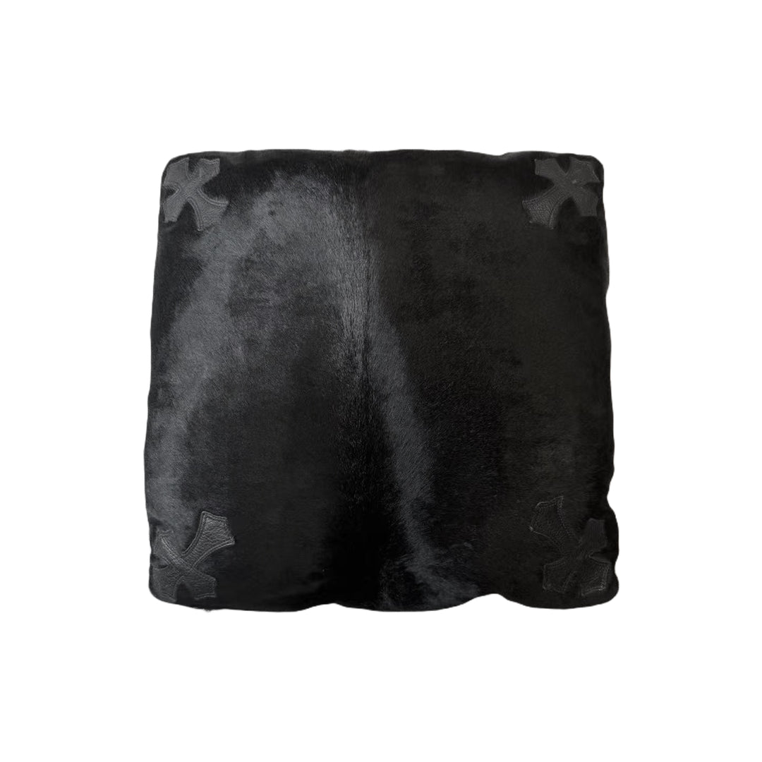 Chrome Hearts Cross Leather Patch Black Pony Hair Pillow