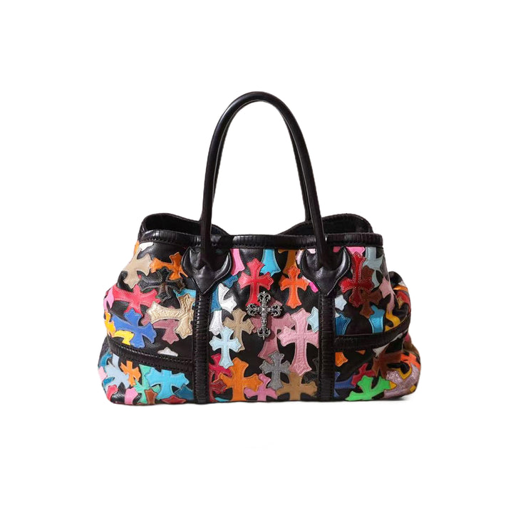 Chrome Hearts Silver Filigree Multicolor Cross Leather Patch Tote Bag