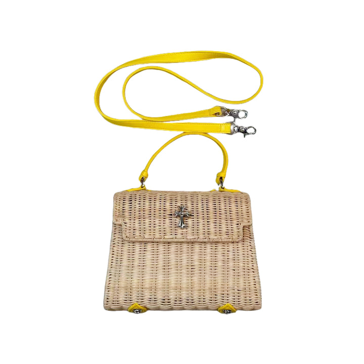 Chrome Hearts Silver Cross Yellow Wicker Bag