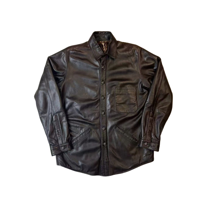 Chrome Hearts Vintage Brown Leather Shirt Jacket
