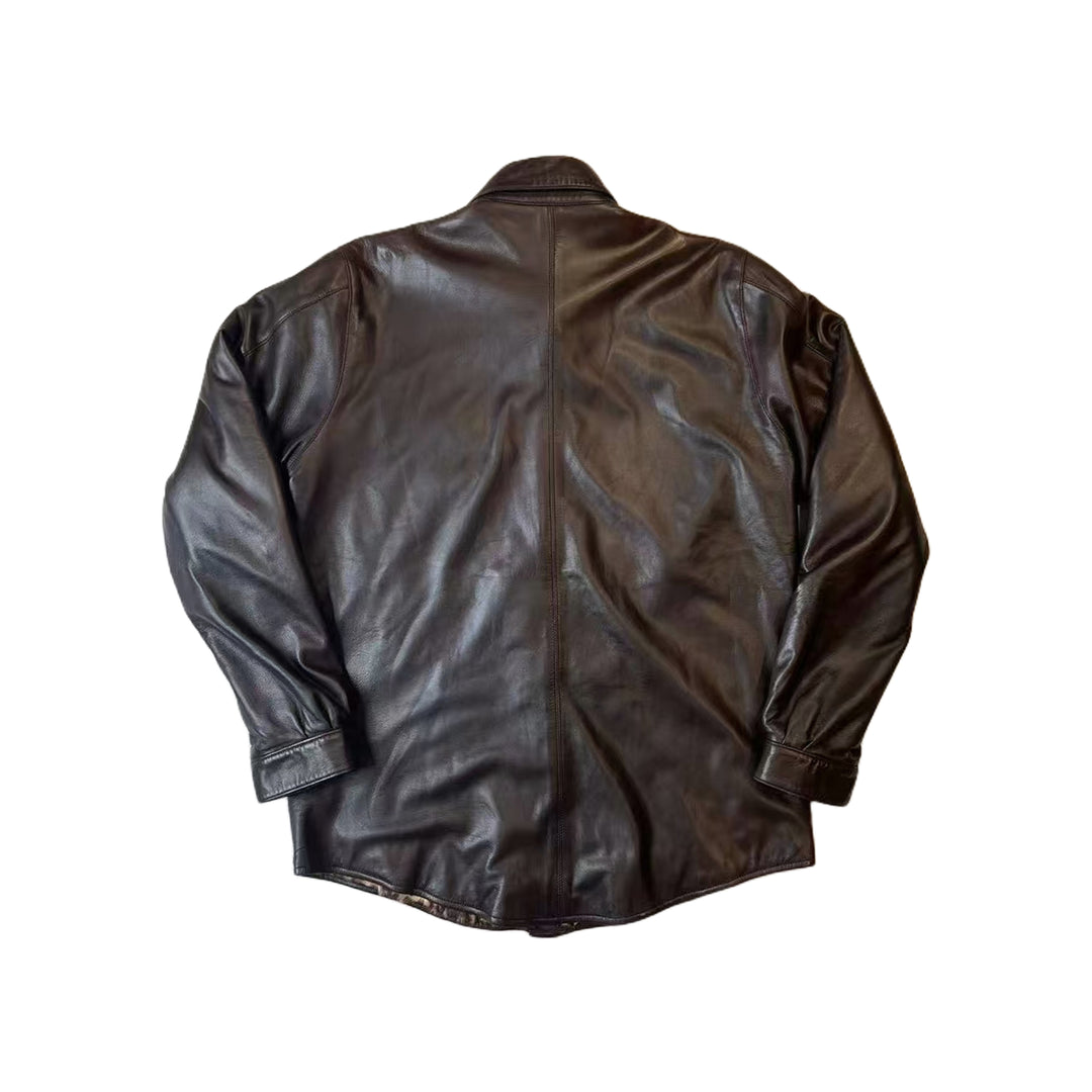 Chrome Hearts Vintage Brown Leather Shirt Jacket