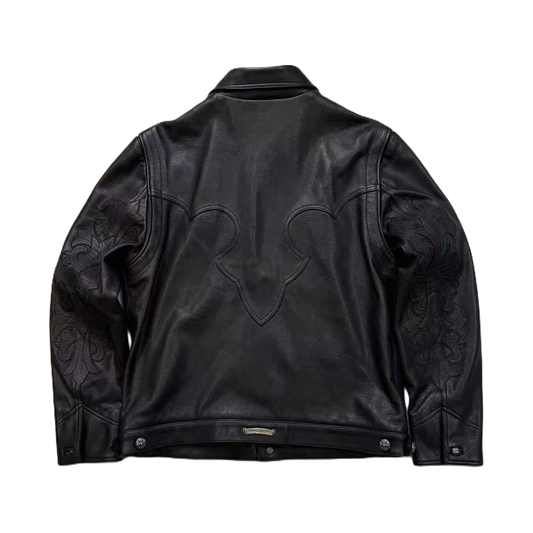 Chrome Hearts Floral Cross Patch Western Leather Jacket