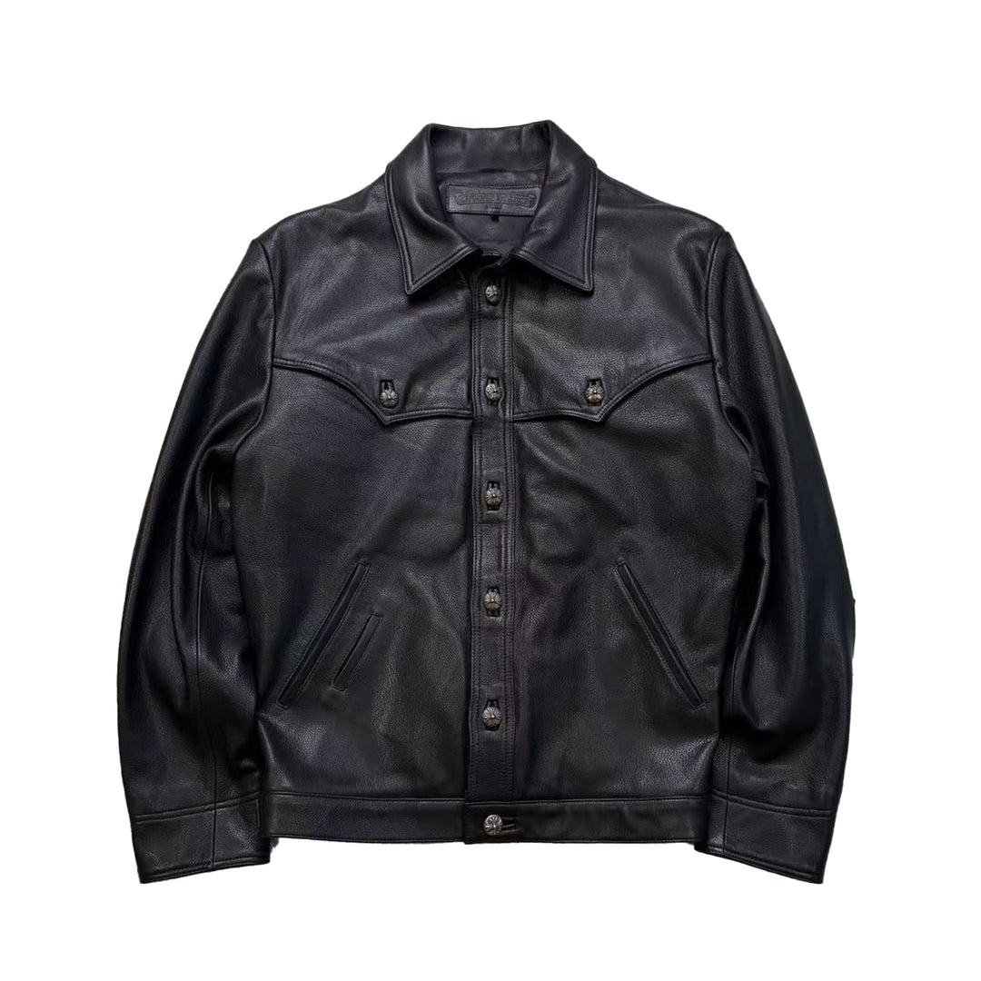 Chrome Hearts Floral Cross Patch Western Leather Jacket