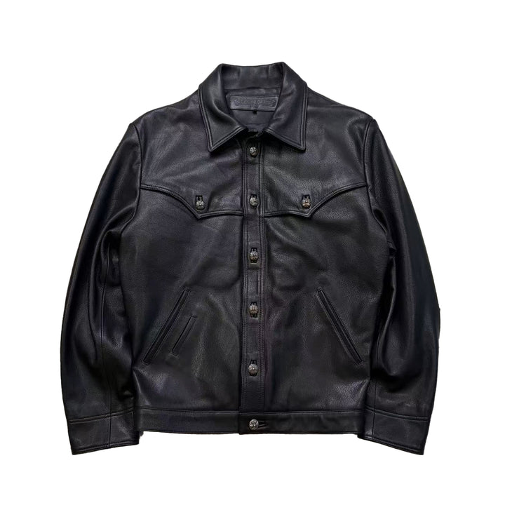 Chrome Hearts Floral Cross Patch Western Leather Jacket