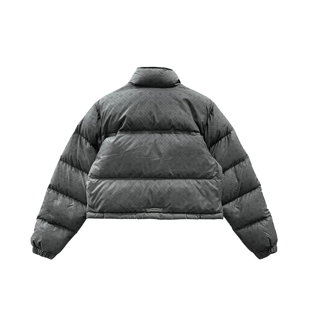 Chrome Hearts Tonal Monogram Grey Cropped Down Puffer Jacket