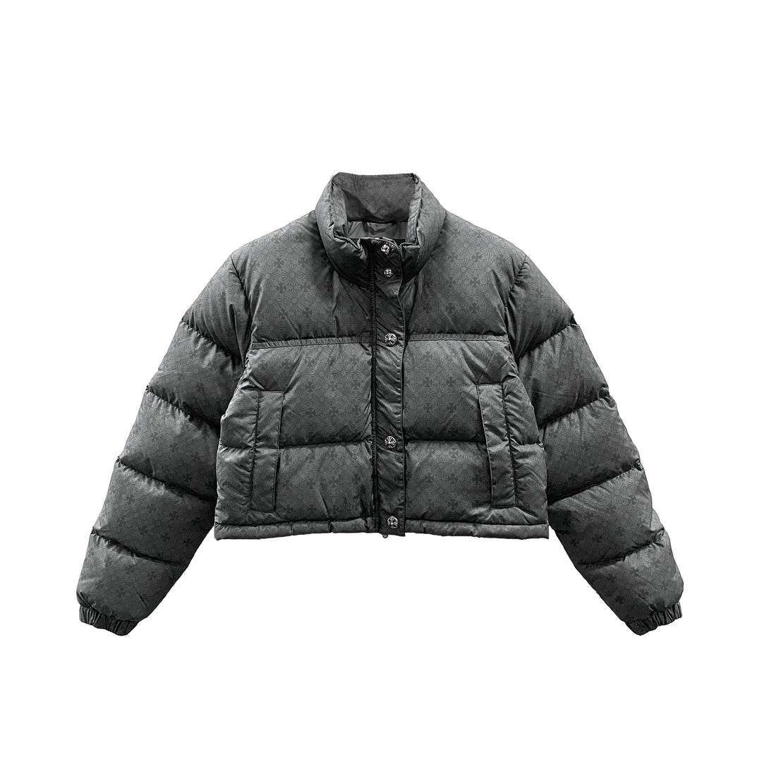 Chrome Hearts Tonal Monogram Grey Cropped Down Puffer Jacket