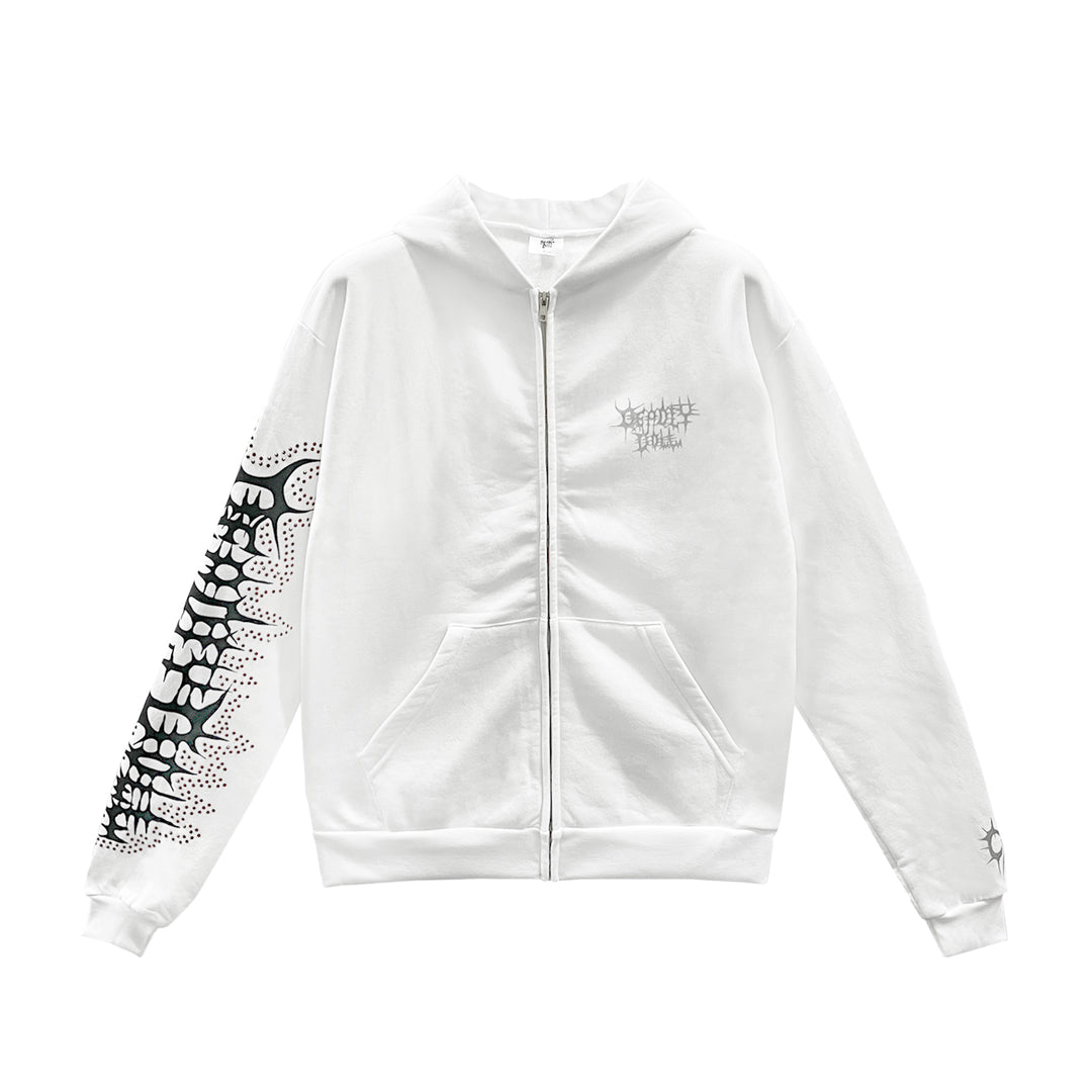 Deadly Dolls Chaos White ZipUp Hoodie