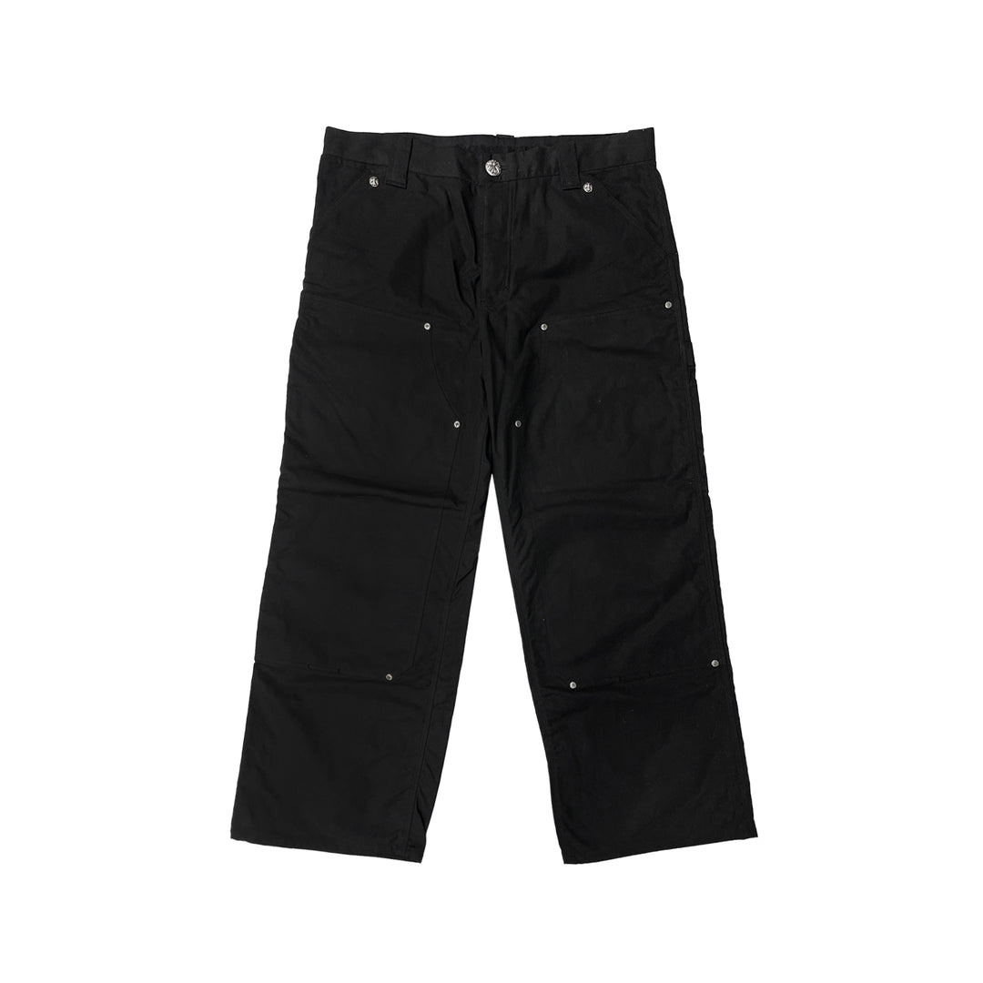 Chrome Hearts Studded Double Knee Black Waxed Carpenter Pants