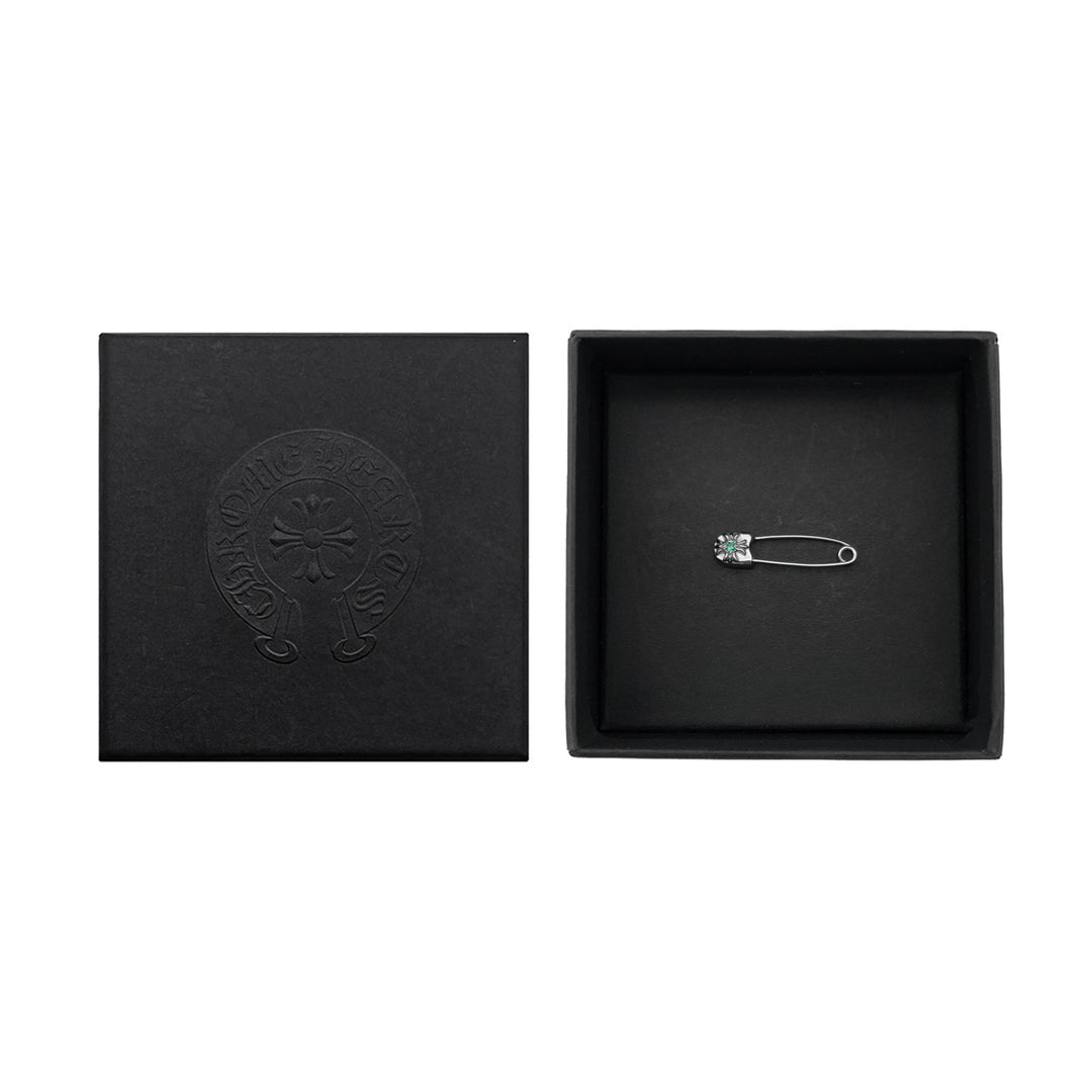 Chrome Hearts 18K White Gold Emerald Safety Pin