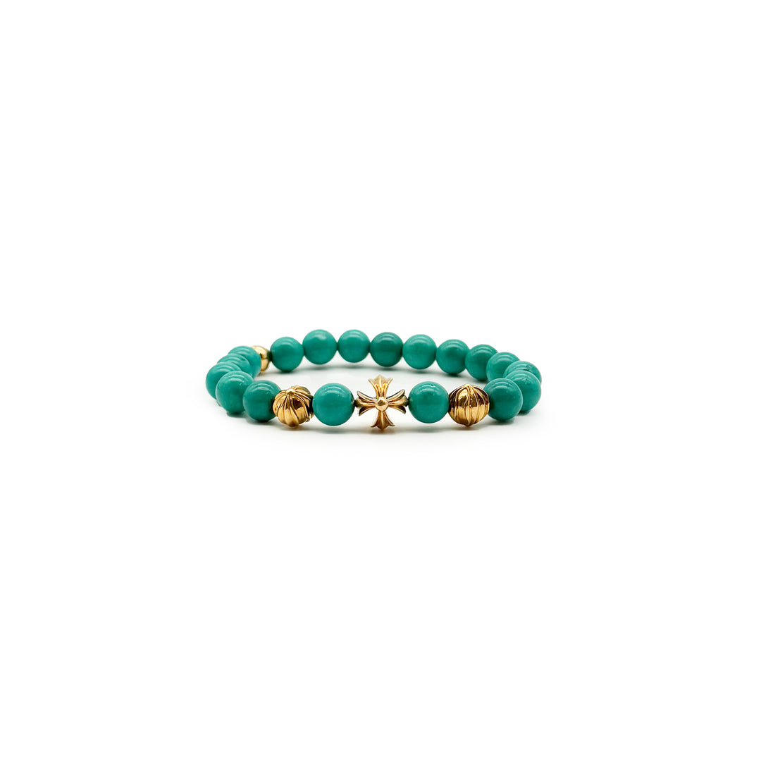 Chrome Hearts 8mm Turquoise 22K Gold Plus Beaded Bracelet