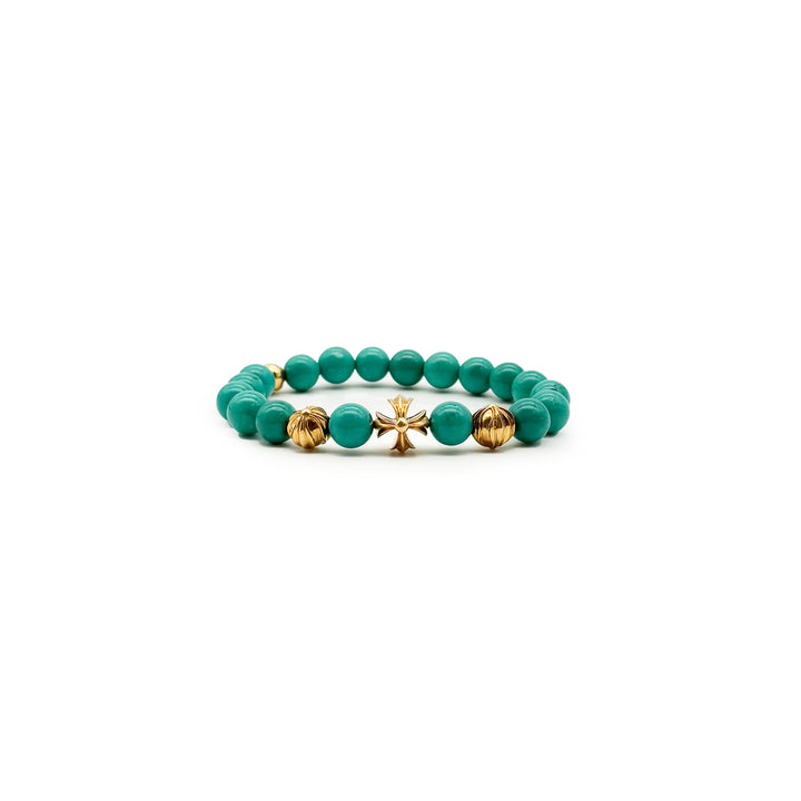 Chrome Hearts 8mm Turquoise 22K Gold Plus Beaded Bracelet