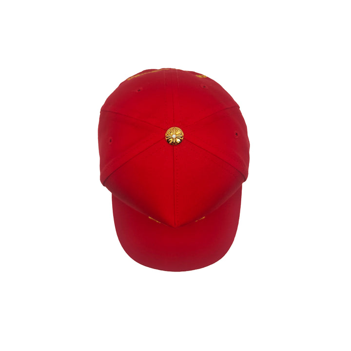 Chrome Hearts CH Embroidered 22K Gold Diamond Button Red Cap