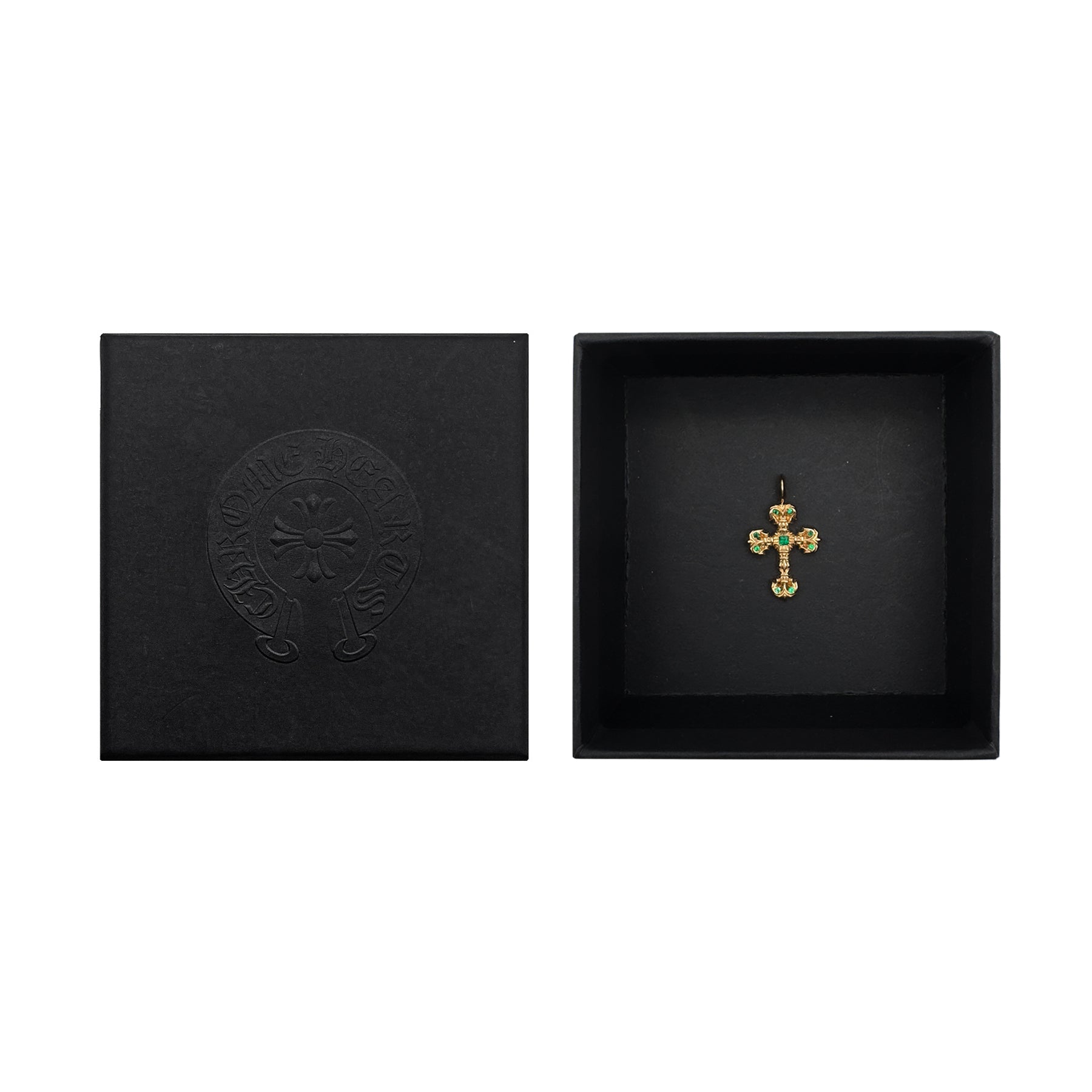 Chrome Hearts 22K Gold Emerald Nine-Diamonds Cross Charm Pendant