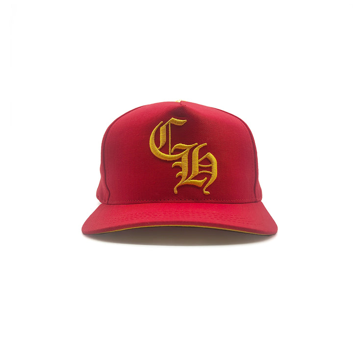 Chrome Hearts CH Embroidered 22K Gold Diamond Button Red Cap
