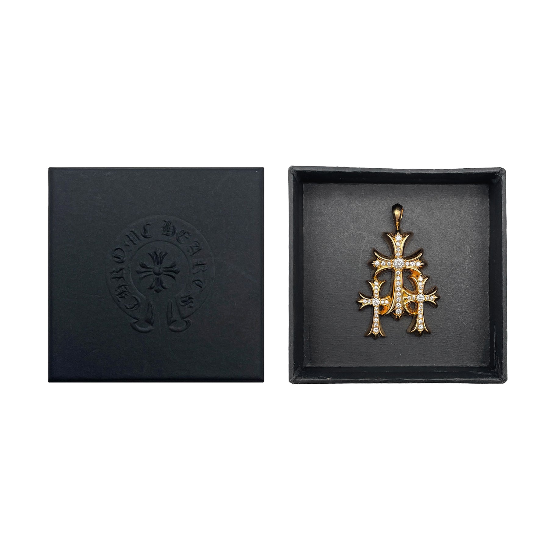 Chrome Hearts 22K Gold Triple Cross Diamonds Charm Pendant - SRM