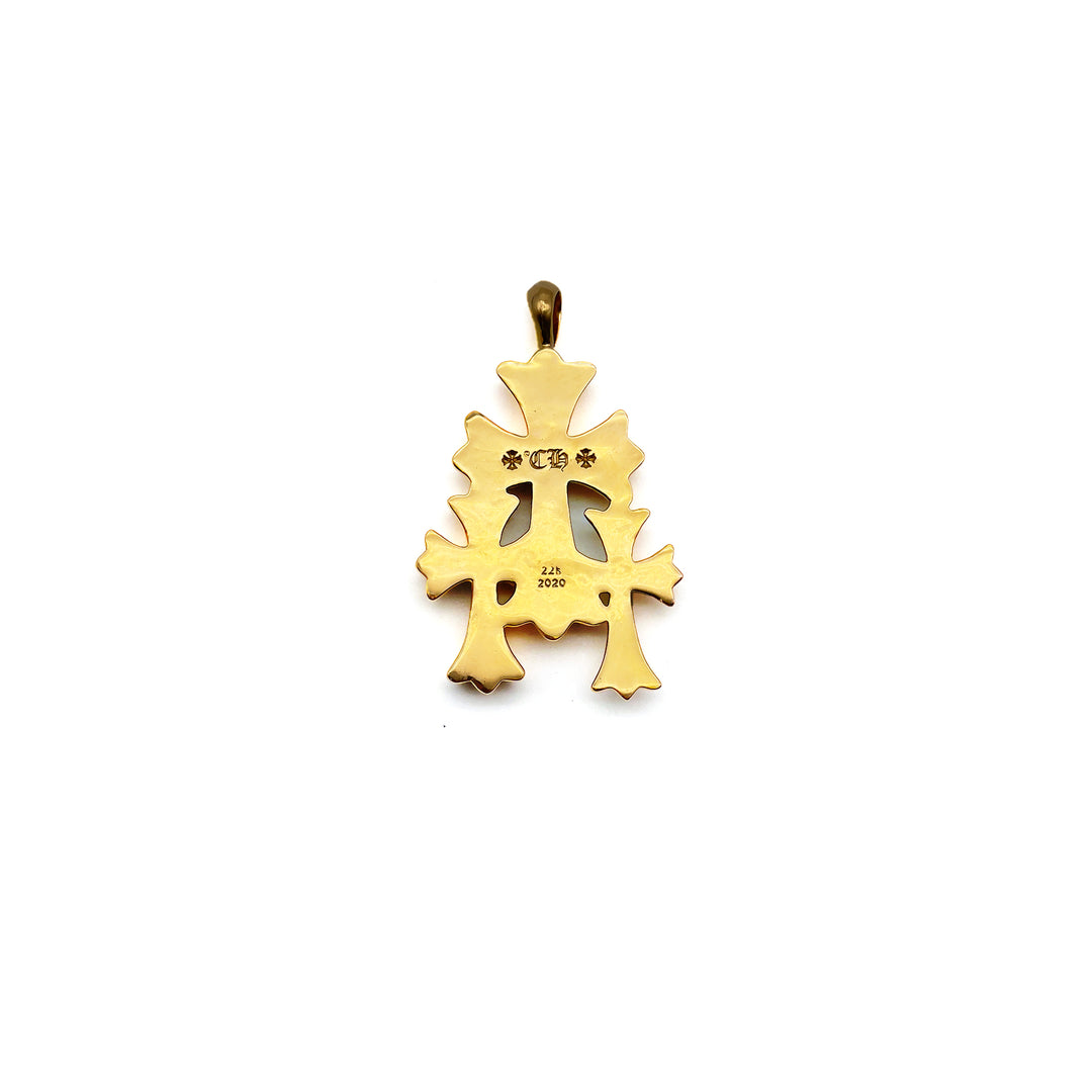 Chrome Hearts 22K Gold Triple Cross Diamonds Charm Pendant
