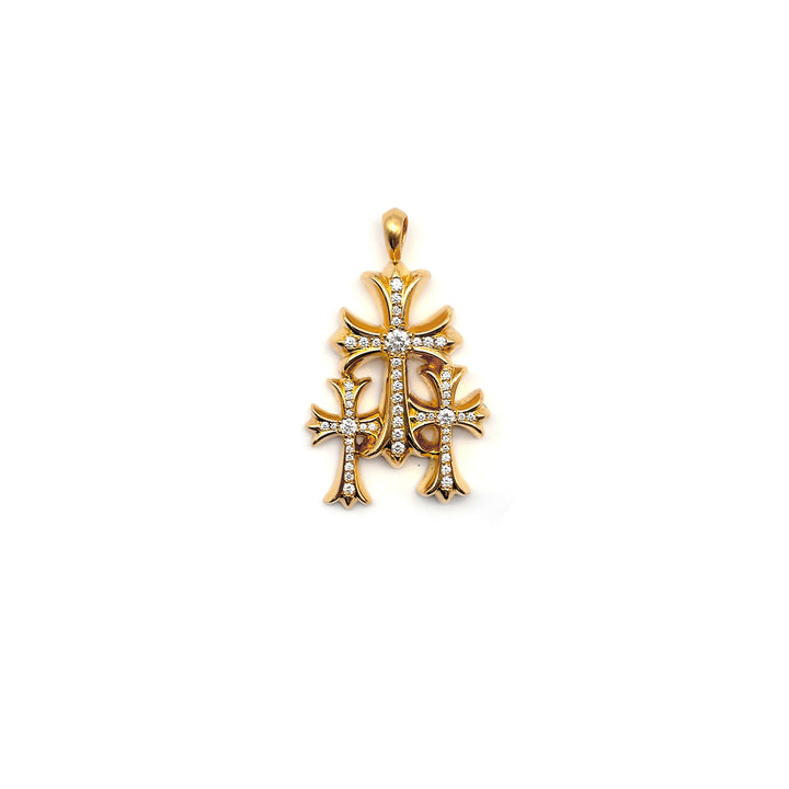 Chrome Hearts 22K Gold Triple Cross Diamonds Charm Pendant