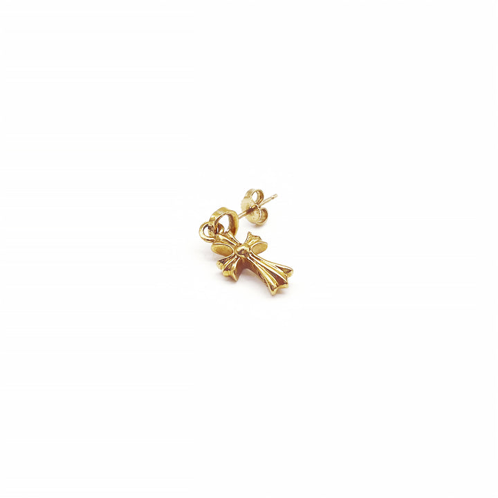 Chrome Hearts 22K Gold Babyfat Cross Earring Drop