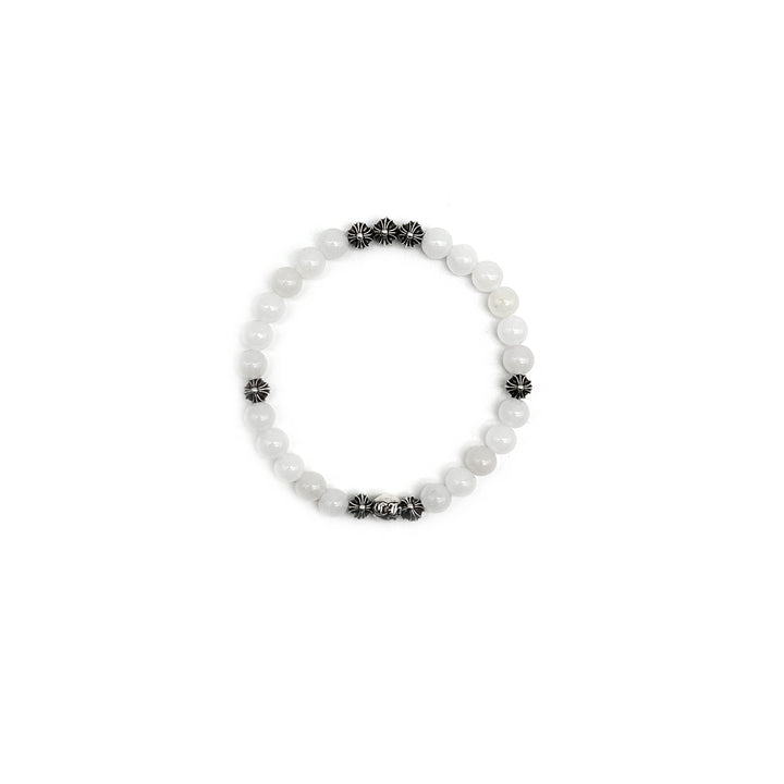 Chrome Hearts 6mm White Beaded 8 Silver Cross Ball Bracelet
