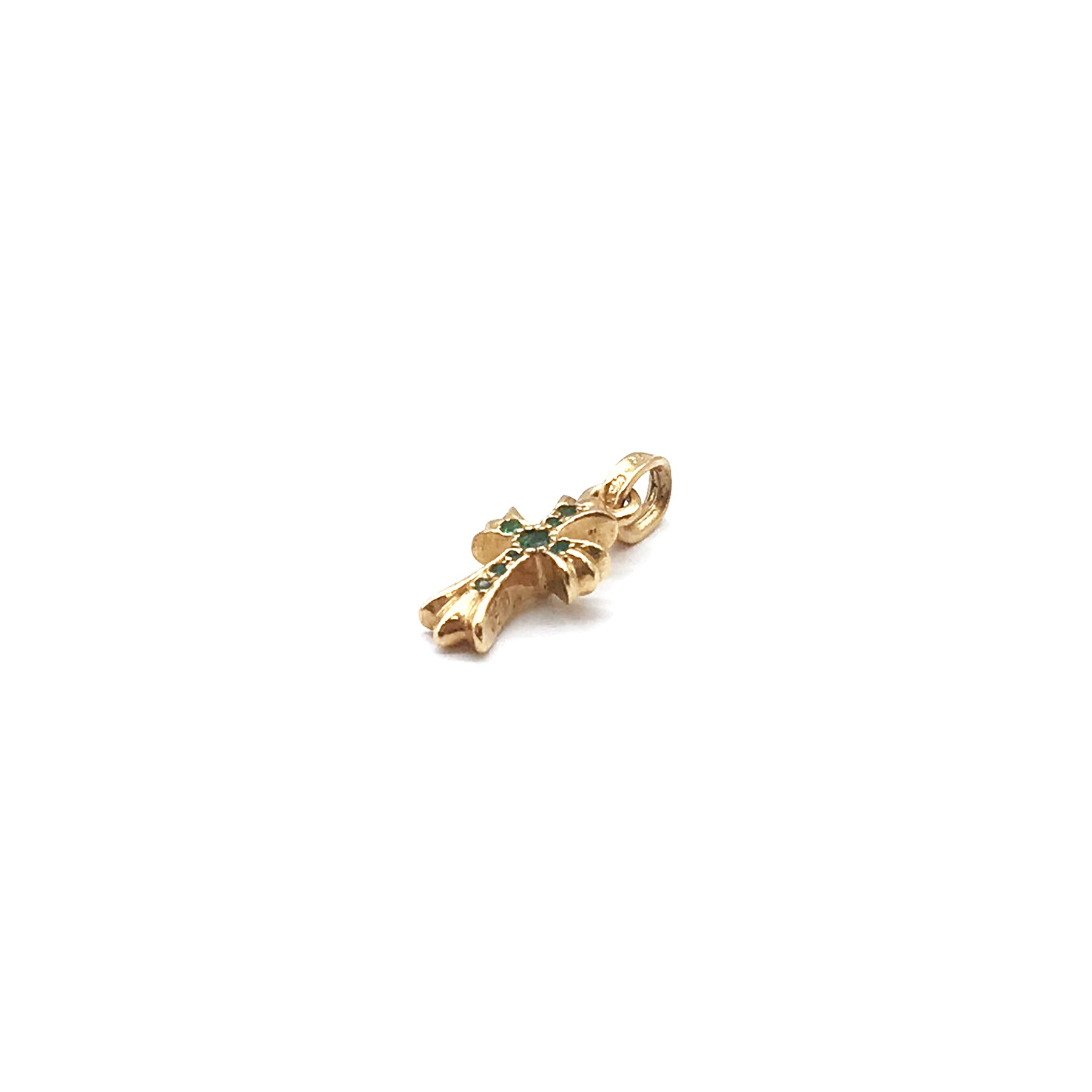 Chrome Hearts 22K Gold Emerald Babyfat Cross Charm Pendant - SRM