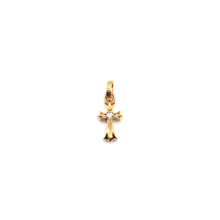 Chrome Hearts 22K Gold Single Diamonds Babyfat Cross Charm Pendant