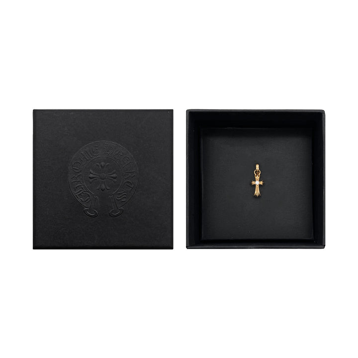 Chrome Hearts 22K Gold Single Diamonds Babyfat Cross Charm Pendant