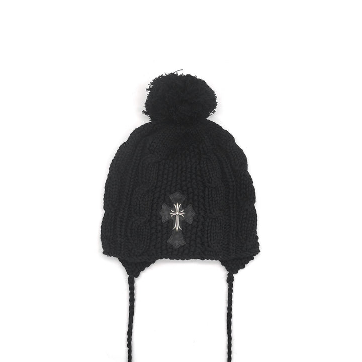 Chrome Hearts Silver Cross Leather Patch Cashmere Beanie
