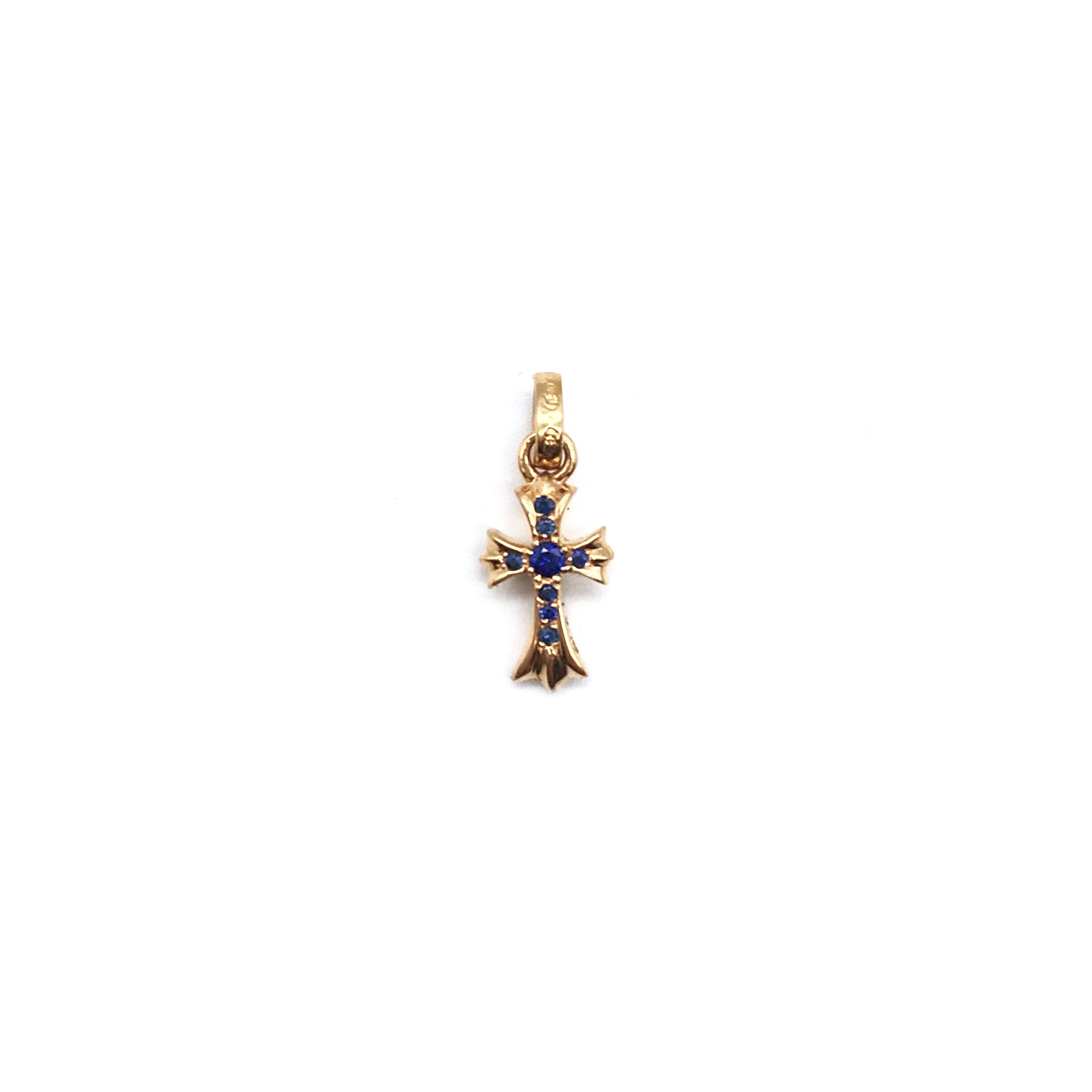 Chrome Hearts 22K Gold Blue Saph Babyfat Cross Charm Pendant - SRM