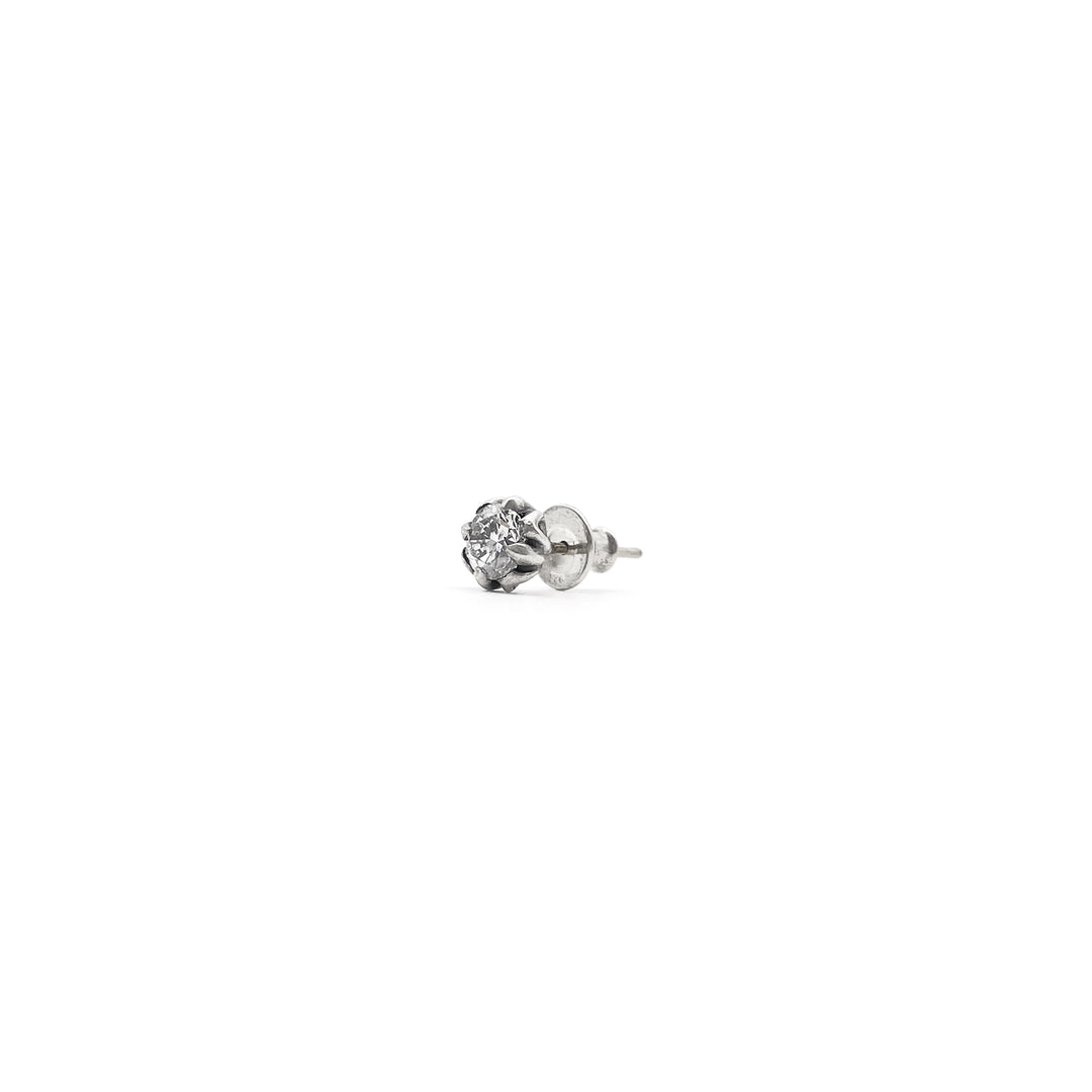 Chrome Hearts 925 Silver Floral Cross Diamond Stud Earring